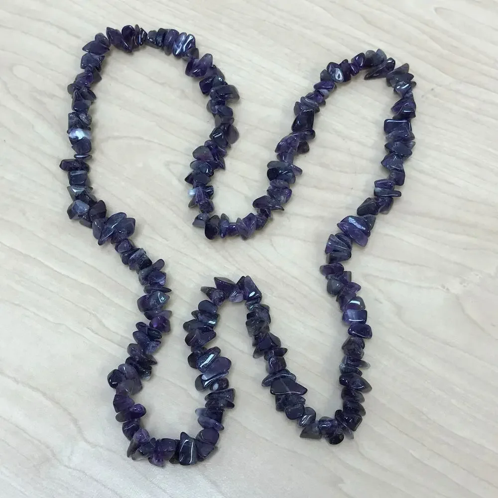 Vintage Amethyst Chip Nugget Bead Necklace Purple Infinity 148g 36” Handmade